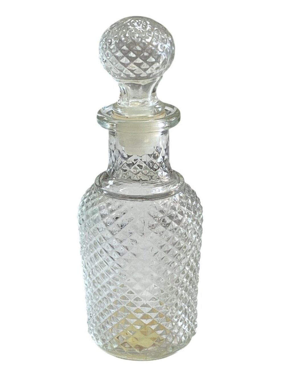 VTG Avon Apothecary Decanter Glass Bottle W/ Round Stopper Diamond Pattern